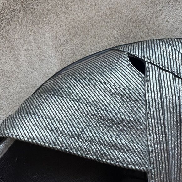 Cole Haan Metallic Silver Open Peep Toe Wedge Slip On Slide Sandal Women’s 8 B - Picture 9 of 16